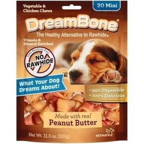 Dreambone Real Peanut Butter Flavored Vegetable & Chicken Dog Chew Treats (Rawhide Free) 11oz-12oz Bag (Bags) Select Treat Size Below by DreamBone