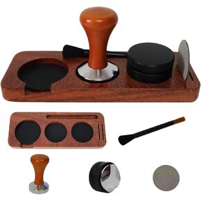 Espresso Machine Accessories,5pcs Espresso Tamper Kit,51mm Espresso Coffee Tamper Tools Set,Sapele Wood Espresso Tamping Station with Tamper,Double-headed Brush,Coffee Leveler and Puck Screen