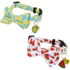 Fashion 2 Pieces Cute Fruits Pattern Cat Collar with Lemon Watermelon Pineapple Pendant for Cats - BlueWhite
