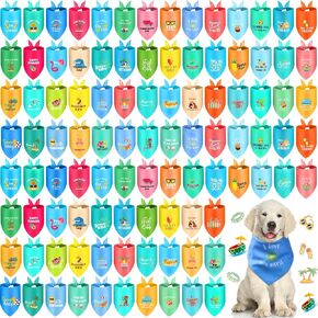 100 Pcs Fall Thanksgiving Dog Bandana Bulk with Sayings Pet Triangle Scarf Bibs Washable Puppy Kerchief Adjustable Grooming Supplies for Small Medium Large Dog Cat Costume Accessories