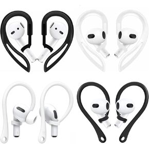 JNSA 4 Pairs Ear Hooks Designed for AirPods Pro，3 & 2 & 1, Earbuds Accessories, Anti-Slip, Ergonomic Design, Anti-Slip Sports Ear Hooks, Comfortable Fit, 2 Style 4 Pairs (Clear/Black/White/Black)
