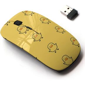 2.4G Wireless Mouse with Cute Pattern Design for All Laptops and Desktops with Nano Receiver - Yellow Duck sameless Pattern