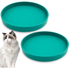 Silicone Cat Food Bowls Shallow Cat Dishes 5.9in Wide Pet Plates Set of 2 Small Flat Dog Saucer Bowl Cute Whisker Fatigue Kitten Feeding Dish for Dry Food & Wet Food (Round Purple)