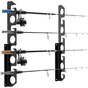 Butizone Fishing Rod Rack, Fishing Pole Wall or Ceiling Storage Rack Holder Wall Mount for Garage, Cabin and Basement, Holds 8 Fishing Rods Black