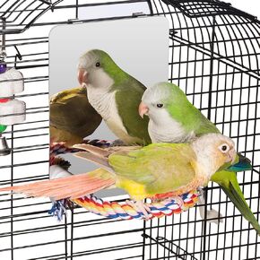 Colorday 9" Bird Mirror with Rope Perch, Bird Swing, Parrot Cage Toys for Parakeet African Grey Conure Cockatiel Lovebird Finch Canarie, Large