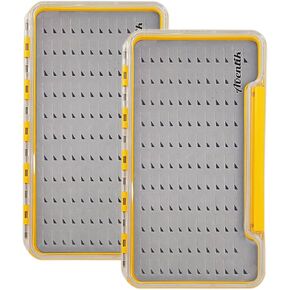 2pack Waterproof Fly Fishing Boxes Supper Slim Clear Plastic Lid Easy Grip Foam Fishing Tackle Storage(yellow M)