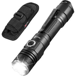 ULTRAFIRE Rechargeable Tactical Flashlight with Holster, 1200 High Lumen LED Flashlight for Duty Belt, Zoomable Small Duty Flashlight with Belt Holster Pouch, 6 Modes LED Flashlight T4