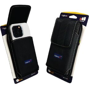 Nylon Pouch for iPhone 16/15/14/13/12/11/10,Xr Pro Rugged Secure Phone Holster, Belt Loop Clip Holder, Magnetic Closure, Fits Slim Or Commuter Case (Black-Vertical)