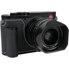 【Uchandmade】 Handmade Genuine Leather Camera Half Case for Leica Q3/Leica Q3 Camera Case/Leica Q3 Case - Top Layer Cowhide Body + Metal Base Plate - Hand Shank Design (Black)