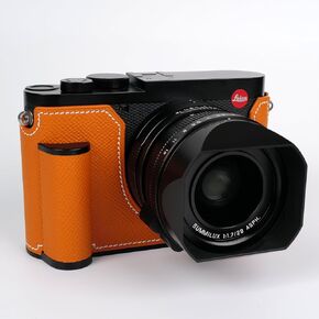 【Uchandmade】 Handmade Genuine Leather Camera Half Case for Leica Q3/Leica Q3 Camera Case/Leica Q3 Case - Top Layer Cowhide Body + Metal Base Plate - Hand Shank Design (Black)