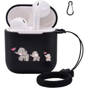 LuGeKe Cases for Airpods 1 and 2 with Keychain, Cute Elephant Patterned Case with Protective Soft TPU,Shockproof Cover for Girls Boys Kids Women Men (Elephant Family,Support Wireless Charge)