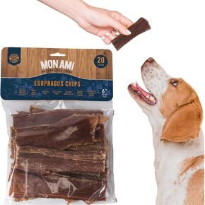 Mon Ami Beef Esophagus Chip Dog Treats (6 Inch, Pack of 20) – Gullet Treats for Dogs Made from Grass Fed Beef with Glucosamine & Chondroitin – Natural Dog Treats, Grain Free & High Protein Dog Chews