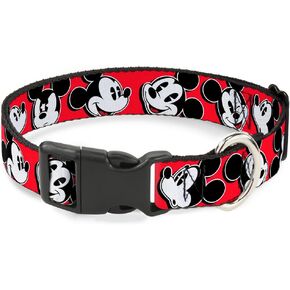 Buckle-Down Mickey Mouse Expressions Red/Black/White Plastic Clip Collar, Narrow Medium/7-13"