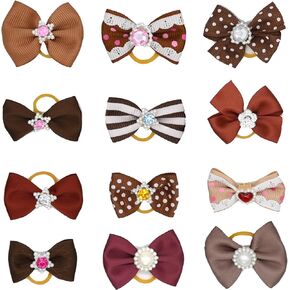 12 Pcs Small Dog Hair Bows with Rubber Bands Bowknot Dog Hair Accessories for Puppy Kitten (Pink)