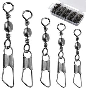 Goture Fishing Swivels, Barrel Swivels Fishing Tackle, High Strength Fishing Barrel Swivels with Safety Snaps Clips Quick Lock Hook Line Connector Saltwater Freshwater 5 Sizes with Tackle Box
