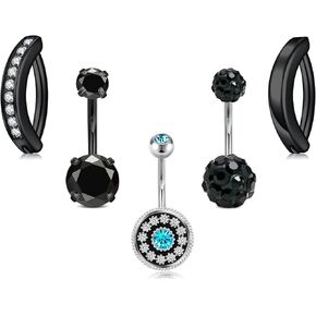 MODRSA Belly Button Ring Surgical Steel Belly Rings for Women Hypoallergenic Belly Button Rings Silver Belly Button Ring Belly Piercing Opal Navel Rings for Women