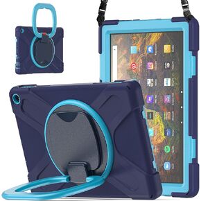 360 ° Rotation Portable Case for Fire HD 10 & 10 Plus Tablet（11th Generation, 2021 Release Rugged Case Rotating Stand Hand Strap Shoulder Carrying Strap Outdoor Cover (Colourful Pink)