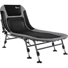 Outsunny Camping Cot for Adults, Folding Bed with Soft Padded Cushions & Headrest, 180° Adjustable Reclining Lounger, Heavy Duty and Portable with a 400 lbs. Capacity, Cream White