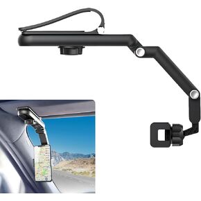 1 PC Car Sun Visor Mobile Phone Holder, 360-degree Rotating Portable Navigation Stand, Multifunctional Retractable Rearview Mirror Moving Phone Bracket, Universal for iPhone (Gray)