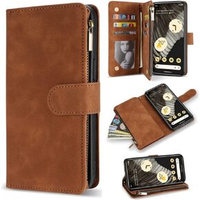 ZZXX for Google Pixel 7 Pro Case Wallet with RFID Blocking Card Slot Premium PU Leather Zipper Flip Folio Wallet with Wrist Strap Kickstand Protective for Google 7 Pro Wallet Case(Wine Red 6.7 Inch)