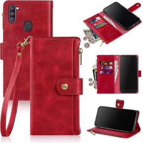 Antsturdy Compatible with Samsung Galaxy A11 Wallet case with Card Holder for Women Men Phone case RFID Blocking PU Leather Flip Shockproof Cover with Strap Zipper Credit Card Slots,Purple