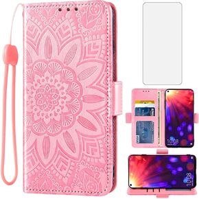 Asuwish Phone Case for Huawei Honor View 20/V20 with Tempered Glass Screen Protector and Flower Leather Wallet Flip Cover Credit Card Holder Stand Cell Accessories Hawaii View20 Boys Women Men Grey