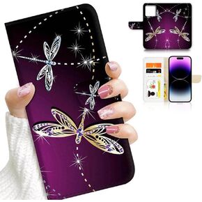 for iPhone 14 Pro Max Art Designed Flip Wallet Style Cover Case Fancy Flower Full Body Protection AD003 (#24886 Purple Rose Flower i14pmax) in Kuwait