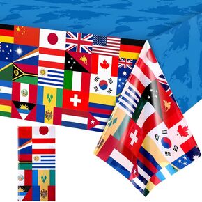 4 Pack International Flag Table Cover Patriotic Table Cloth World Country Flags Plastic Tablecloth for Festival Events Celebration Party Decorations Soccer Sports Beer Party, 108 x 54 Inch