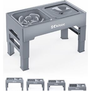 Elevated Dog Bowls, Raised Dog Bowl Stand with Slow Feeder & No Spill Water Bowl, 4 Adjustable Heights for Large Medium and Small Dogs