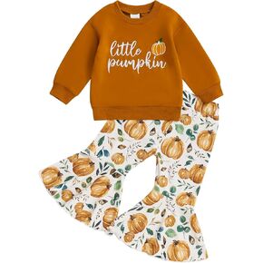 Toddler Baby Girl Halloween Outfit Letter Print Long Sleeve Sweatshirt Tops Bell Bottom Pants 2Pcs Clothes Set