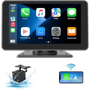 Wireless Carplay Touchscreen with 4K Dash Cam, 10.26" Portable Apple Carplay & Android Auto Car Stereo, Carplay Screen with 1080p Backup Camera, GPS Navigation/Mirror Link/Voice Control/Bluetooth
