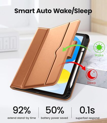 حافظة DTTO لجهاز iPad الجيل العاشر مقاس 10.9 بوصة 2022 مع حامل أقلام رصاص، غطاء ذكي بحامل من الجلد الفاخر، تنبيه/غفو تلقائي، مشبك مغناطيسي، زوايا متعددة، بني in Saudi Arabia