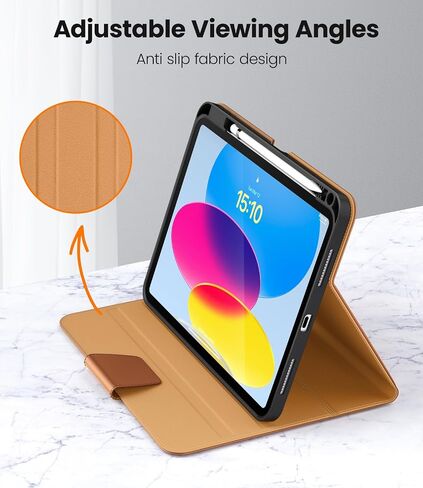 حافظة DTTO لجهاز iPad الجيل العاشر مقاس 10.9 بوصة 2022 مع حامل أقلام رصاص، غطاء ذكي بحامل من الجلد الفاخر، تنبيه/غفو تلقائي، مشبك مغناطيسي، زوايا متعددة، بني in Saudi Arabia