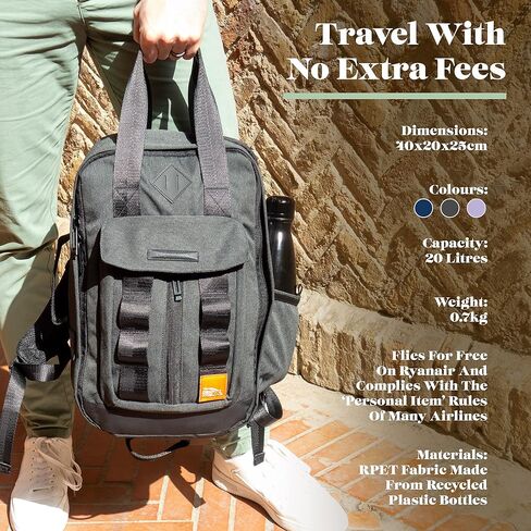 Memphis 20L 16x10x8 (40x25x20cm) Travel Backpack -with Internal Compression System - Free Carry On allowances. Durable Recycled Polyester (Lavender) in Saudi Arabia