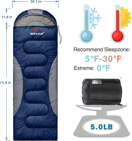 0 Degree Winter Sleeping Bags for Adults, Cold Weather Camping | Waterproof, Machine Washable, big n tall, Compression Sack, Anti-Snag Zipper, 4 Season Backpacking Hiking, Envelope w. Hoodie in Kuwait