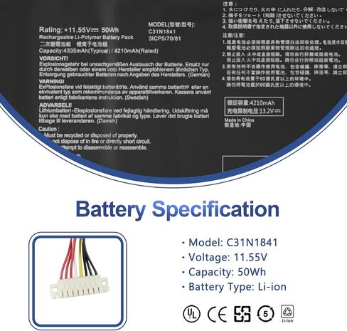 بطارية الكمبيوتر المحمول ANTIEE C31N1841 لـ ASUS ZenBook UX333FAC UX334FA UX334FL UX433FL UM433DA UX433FLC UM433IQ UM434DA UX434DA UM434IQ UX434F UX434FA UX434FL UX434FAC UX434FAW UX434IQ Q4 سلسلة 27FL Q427 in Saudi Arabia