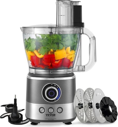 VEVOR Food Processor, 9 Cup Small Vegetable Chopper, 600 Watts 2 Speed Electric Meat Processors, 10Pcs Blade & Disc, Built-in Storage Drawer, Large Feed Chute & Pusher, Slice, Shred, Puree, dough in Saudi Arabia