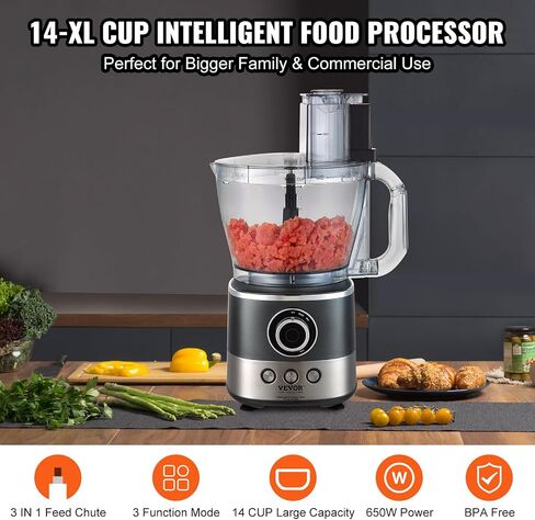 VEVOR Food Processor, 9 Cup Small Vegetable Chopper, 600 Watts 2 Speed Electric Meat Processors, 10Pcs Blade & Disc, Built-in Storage Drawer, Large Feed Chute & Pusher, Slice, Shred, Puree, dough in Saudi Arabia