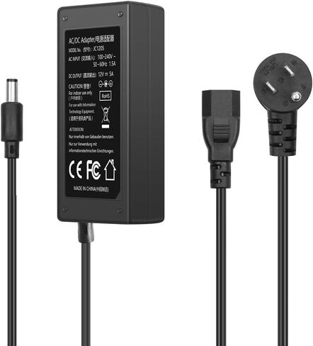 مصدر طاقة 12 فولت تيار مستمر 5 أمبير 60 واط محول تيار متردد/تيار مستمر 100-240 فولت، 50/60 هرتز 12 فولت 5 أمبير، مصدر طاقة 12 فولت 5 أمبير مع قابس مخرج تيار مستمر 5.5 مم × 2.5 مم، [9 أقدام] in Kuwait