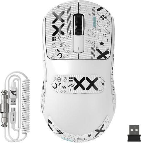 ATTACK SHARK X3MAX Esports Wireless Gaming Mouse,PixArt PAW3950 Gaming Sensor,Up to 42K DPI,100 Million Micro,49g Lightweight Tri-Mode(BT5.2/2.4Ghz/Wired) Mice with Coiled Cable-White in Saudi Arabia
