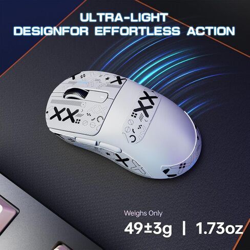 ATTACK SHARK X3MAX Esports Wireless Gaming Mouse,PixArt PAW3950 Gaming Sensor,Up to 42K DPI,100 Million Micro,49g Lightweight Tri-Mode(BT5.2/2.4Ghz/Wired) Mice with Coiled Cable-White in Saudi Arabia