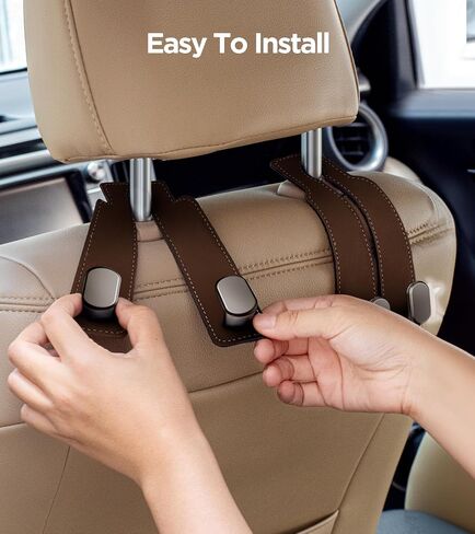 2 Pack Car Seats Hooks for Headrest, 2-in-1 Premium Leather Car Headrest Hanger with Metal Hooks, Car Seat Back Storage Hooks for Purses, Handbags, Phone in Saudi Arabia