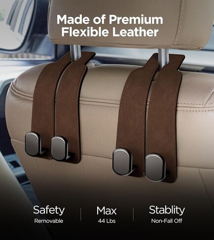 2 Pack Car Seats Hooks for Headrest, 2-in-1 Premium Leather Car Headrest Hanger with Metal Hooks, Car Seat Back Storage Hooks for Purses, Handbags, Phone in Saudi Arabia