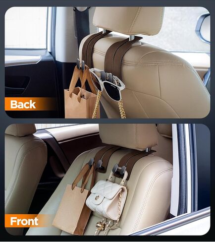 2 Pack Car Seats Hooks for Headrest, 2-in-1 Premium Leather Car Headrest Hanger with Metal Hooks, Car Seat Back Storage Hooks for Purses, Handbags, Phone in Saudi Arabia