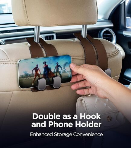 2 Pack Car Seats Hooks for Headrest, 2-in-1 Premium Leather Car Headrest Hanger with Metal Hooks, Car Seat Back Storage Hooks for Purses, Handbags, Phone in Saudi Arabia
