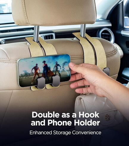 2 Pack Car Seats Hooks for Headrest, 2-in-1 Premium Leather Car Headrest Hanger with Metal Hooks, Car Seat Back Storage Hooks for Purses, Handbags, Phone in Saudi Arabia