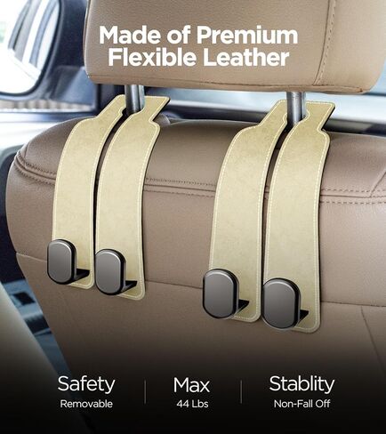 2 Pack Car Seats Hooks for Headrest, 2-in-1 Premium Leather Car Headrest Hanger with Metal Hooks, Car Seat Back Storage Hooks for Purses, Handbags, Phone in Saudi Arabia