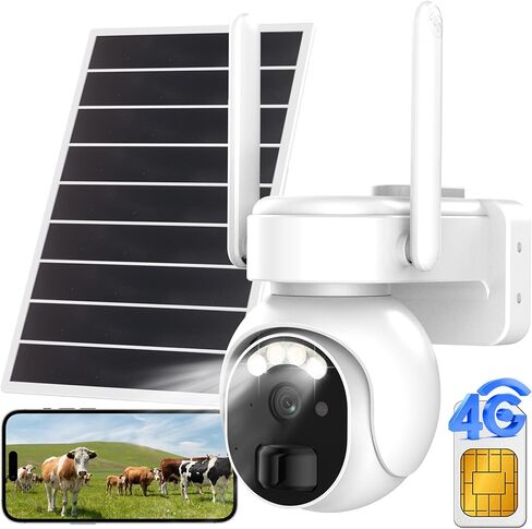 4G LTE Solar Cellular Security Camera, No WiFi Outdoor Security Camera, 8W Solar Panel, 360° Live View, Built-in SIM Card, PIR Motion Sensor, 2K Night Vision, 2-Way Audio, Pan and Tilt Outdoor Camera in Saudi Arabia