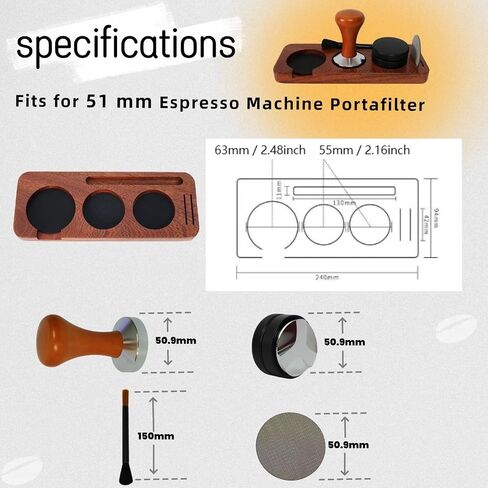 Espresso Machine Accessories,5pcs Espresso Tamper Kit,51mm Espresso Coffee Tamper Tools Set,Sapele Wood Espresso Tamping Station with Tamper,Double-headed Brush,Coffee Leveler and Puck Screen in Saudi Arabia