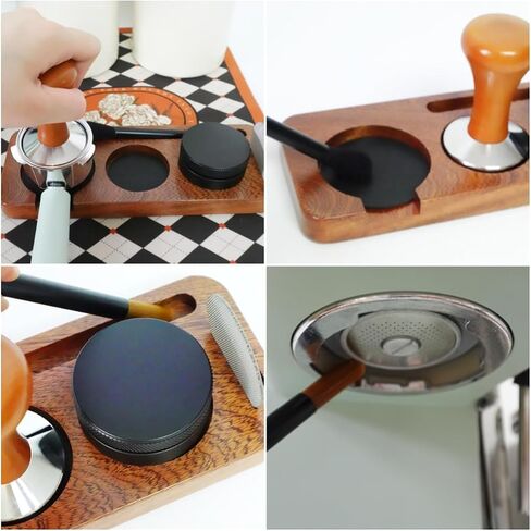 Espresso Machine Accessories,5pcs Espresso Tamper Kit,51mm Espresso Coffee Tamper Tools Set,Sapele Wood Espresso Tamping Station with Tamper,Double-headed Brush,Coffee Leveler and Puck Screen in Saudi Arabia